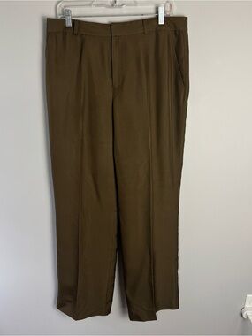 Lauren Ralph Lauren 100% Sill Women's Straight Leg Pants in Olive Brown Size 12